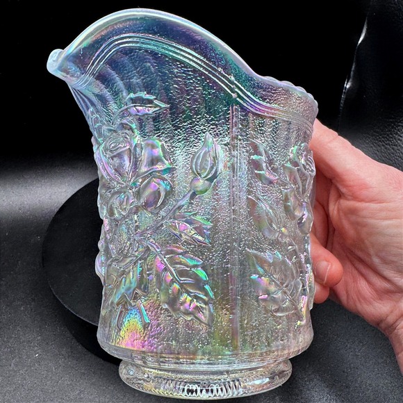 Imperial Glass Iridescent Rose Carnival Glass Creamer Pitcher Clear Opalescent - Picture 9 of 9
